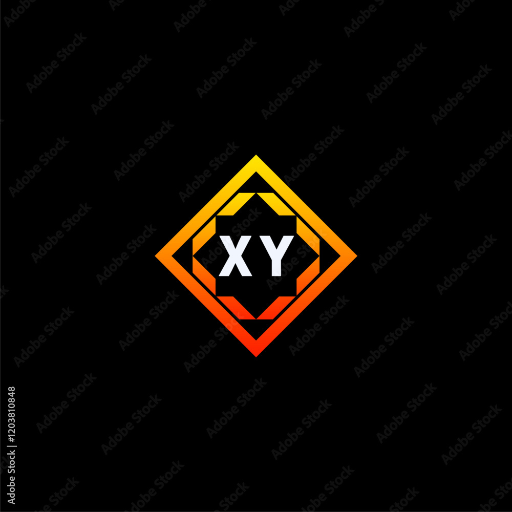 XY initials dynamic geometric logo design features a bold lettering sign in an orange and black color scheme, displayed against a dark background XY initials dynamic geometric logo design features a bold lettering sign in an orange and black color scheme, displayed against a dark background