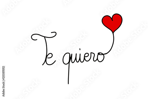 vector de texto manuscrito «Te quiero» con corazón rojo 