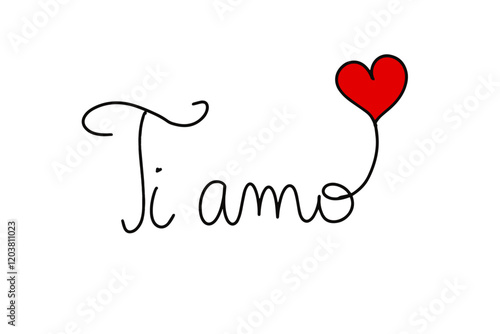 testo scritto a mano 'Ti amo' vettoriale con cuore rosso 