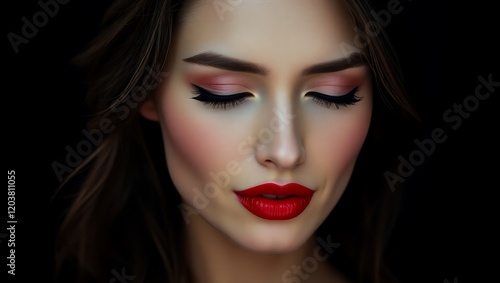 Wallpaper Mural Profile of a Woman with Red Lips on a Dark Background, Exuding Beauty Torontodigital.ca