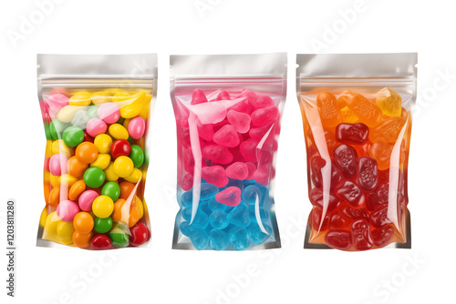 Colorful Candy Collection in Resealable Bags, Isolated on Transparent Background photo