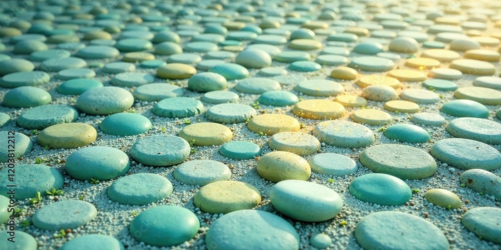 Fototapeta premium Serene Pathway of Smooth Stones A Textured Landscape of Pastel Hues in Sunlight