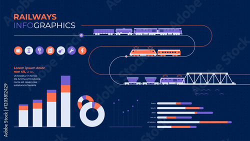 Railway transportation. An infographic or cover template for a presentation