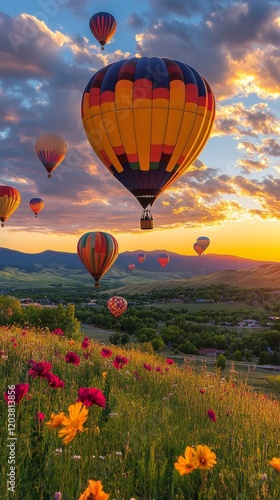 Colorful balloons floating against a charming backdrop enhance any festive ce...