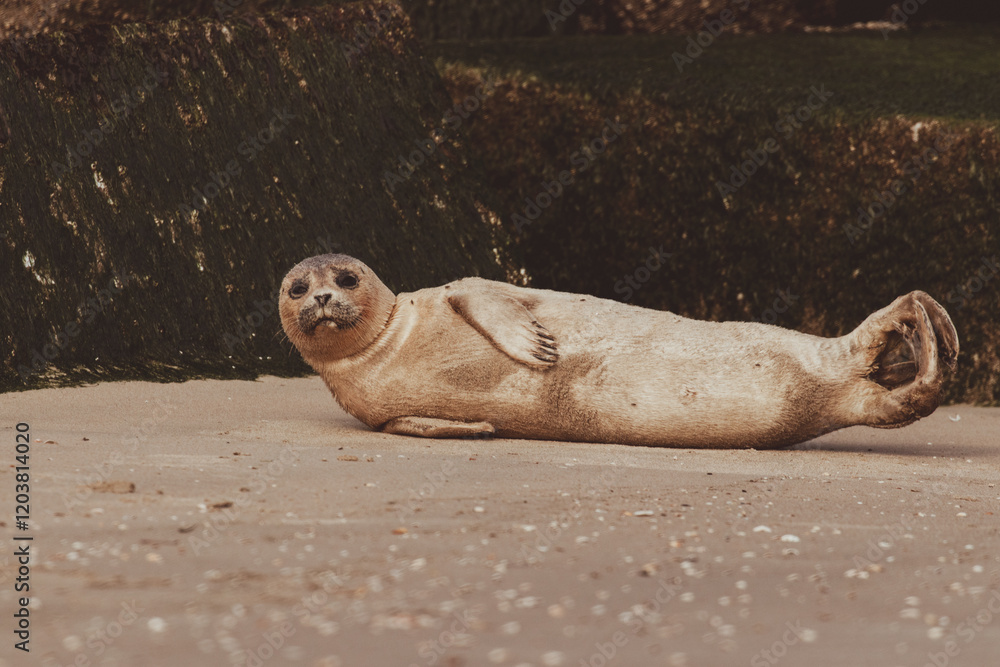 Fototapeta premium Dutch Common Seal on the beach in Scheveningen