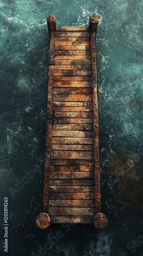 Scenic wooden dock extending over calm waters under a clear blue sky with clouds