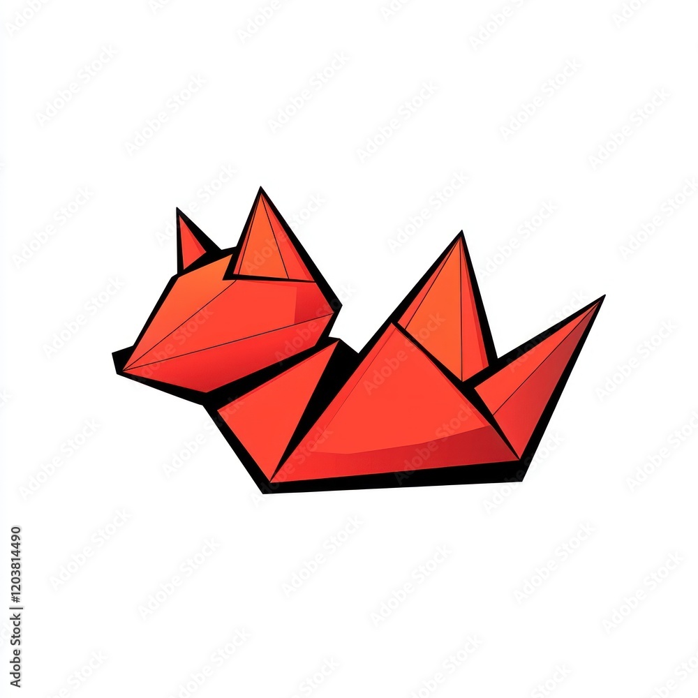 Origami red fox art on white background, design concept for digital crafts and simple paper creations Origami red fox art on white background, design concept for digital crafts and simple paper creations