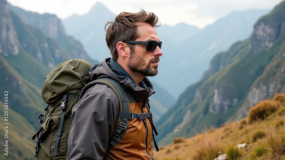 Hiking, Adventure, Connecting with Nature, Exploration, Countryside Retreat, Man with Backpack in the Mountains, Journey, Hiking, Adventure, Connecting with Nature, Exploration, Countryside Retreat, Man with Backpack in the Mountains, Journey,