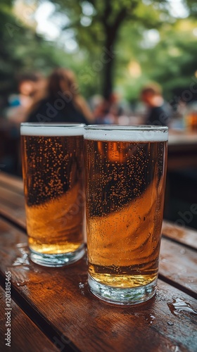 Enjoying refreshing drinks at a lively outdoor restaurant during sunset
