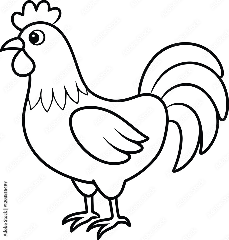 Fototapeta premium Coloring book Rooster line art illustration 
