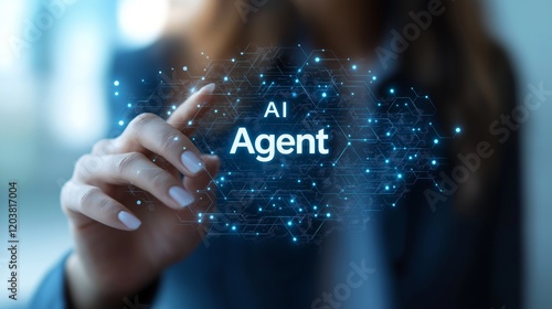 A holographic AI agent and assistant showcasing artificial intelligence and AGI during the singularity as a virtual representative for customer service and support