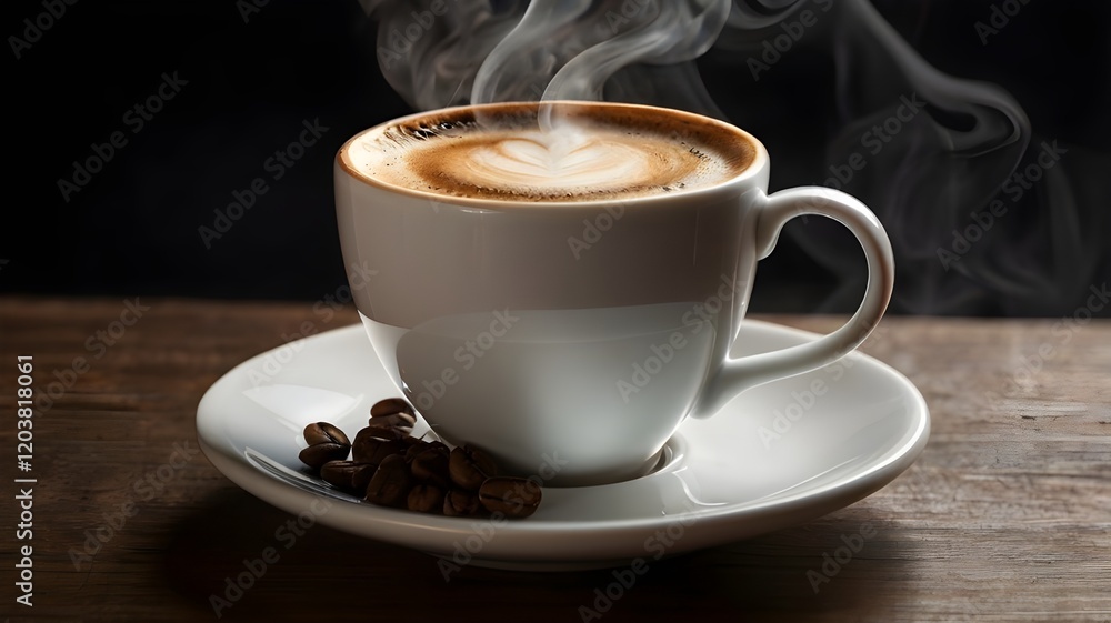Realistic photo of a cup of hot coffee with smoke rising Realistic photo of a cup of hot coffee with smoke rising