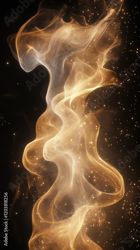 Flowing waves of light and particles create an abstract visual display in dar...