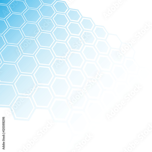 A modern, light blue hexagon pattern fades into a soft white background.