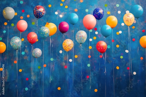Colorful balloons and confetti create a festive atmosphere for celebrations a...