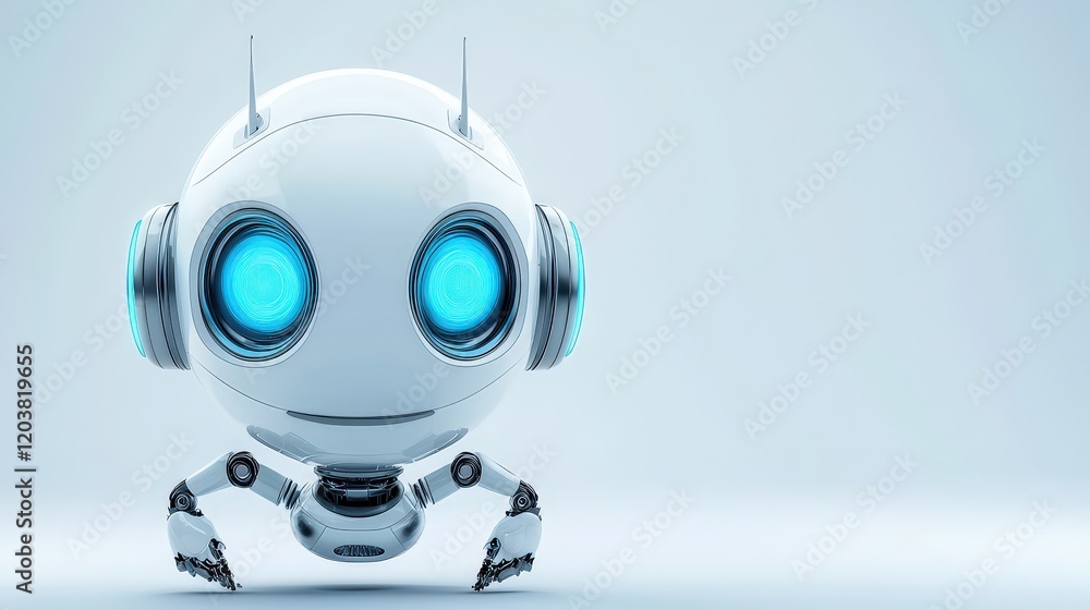 Friendly Robot Character with Blue Eyes and Silver Accents Friendly Robot Character with Blue Eyes and Silver Accents