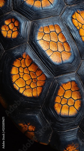 Unique close-up of a tortoise shell showcasing vibrant patterns and textures