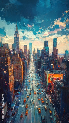 City skyline viewed from high vantage point reveals urban complexity and gree...