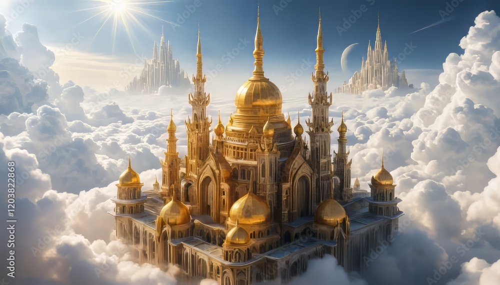 Naklejka premium An artificial intelligence-based image of the Golden City in heaven: A Dream of Architecture