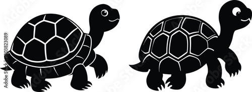 Two cute baby Turtle a silhouette illustration