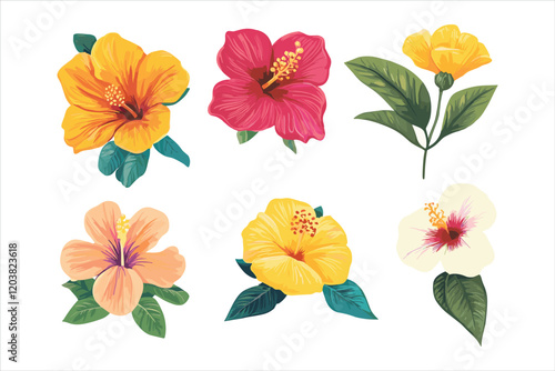Spring flowers Illustration colorful flower set, Flower illustrations, hibiscus, jasmine, marigold Spring flowers Illustration colorful flower set, Flower illustrations, hibiscus, jasmine, marigold