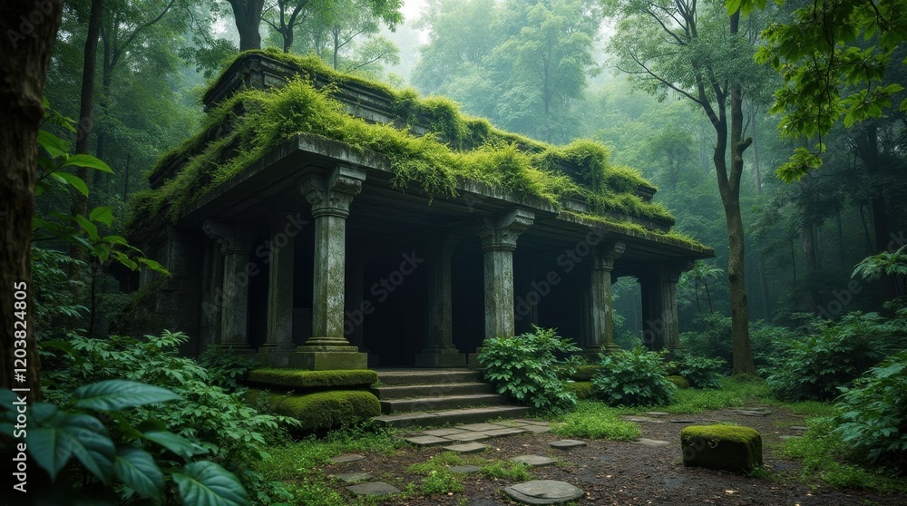 Moss-Covered Ancient Temple in a Dense Jungle Moss-Covered Ancient Temple in a Dense Jungle