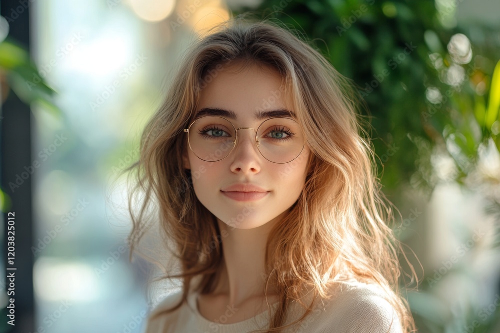 Fototapeta premium Portrait of a young woman with natural makeup and soft expression