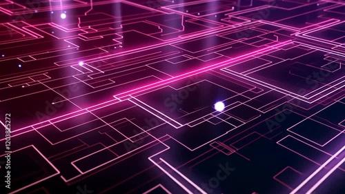 Abstract futuristic, animated background with pink neon lights. IT, cyberspace, computer data transfer. Perfect for technology and cyber concepts. Virtual reality, artificial intelligence.