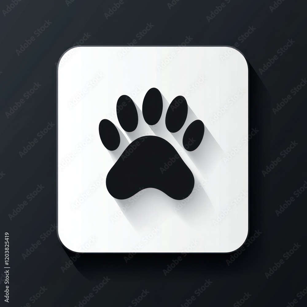 Black paw print icon on white square with dark background, used for pet apps or websites Black paw print icon on white square with dark background, used for pet apps or websites