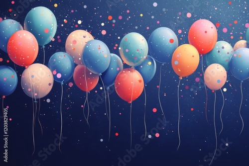 Colorful balloons and confetti create a festive atmosphere for celebrations a...