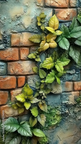 Green succulent wall display with various textures and shades in urban setting