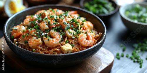 Delicious Shrimp Stir-Fry Noodles with Fresh Herbs photo