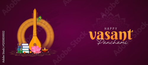 Vasant Panchami Banner, Saraswati Puja, Illustration Art.
