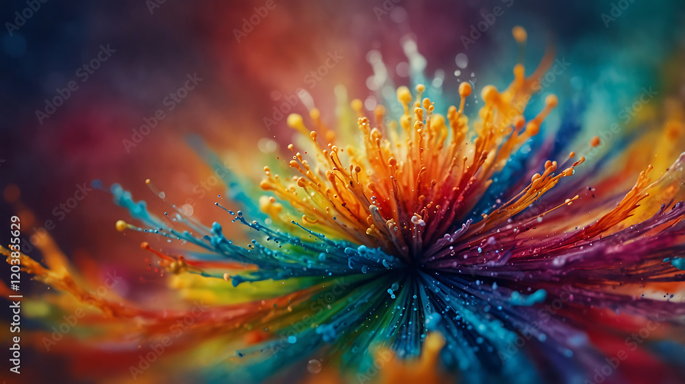 Fototapeta premium Vivid explosion of colors in a watercolor style with splashes and droplets for artistic effect 