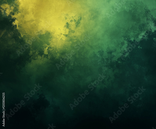 Abstract Background with Dark Green and Yellow Tones, Brushstrokes, Soft Lighting, and Watercolor Effect for Elegant and Tranquil Art, Photography, Interior Decoration, and Graphic Design Projects