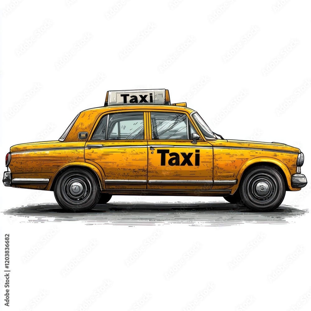 Taxi isolated on white background. Taxi icon. Cab isolated on white. Cab icon. Cab Car. Taxi Car Isolated element on white for Designers. Isolated Taxi Design Element. Cab Car Isolated on white.