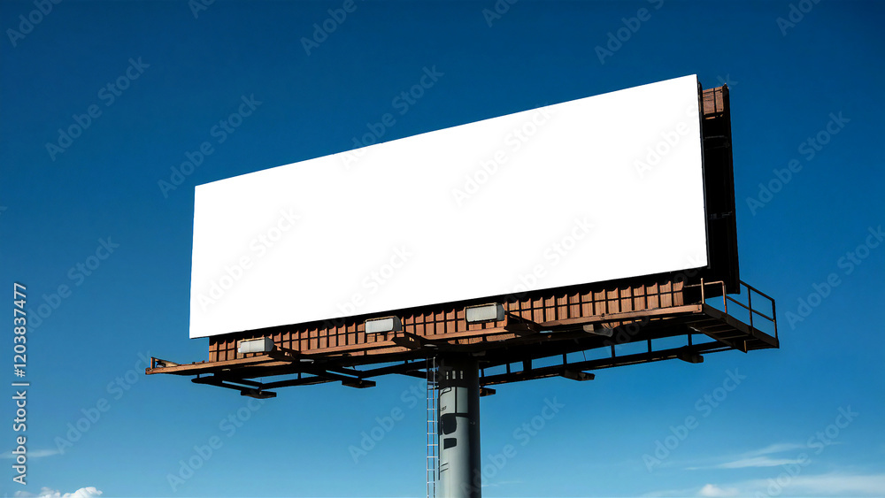 Fototapeta premium Blank Billboard Against Blue Sky: Outdoor Advertising Space, Empty Signboard for Marketing Campaign, Commercial Advertisement Mockup