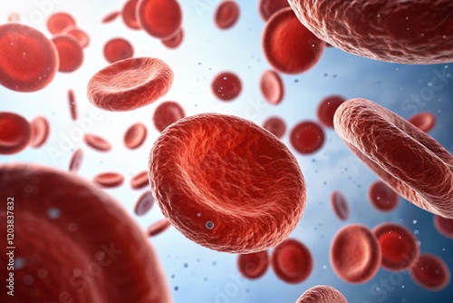 Microscopic View of Blood Red Corpuscles, Erythrocytes in Plasma, Detailed Medical Image