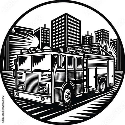 firetrucks are lifelines, supporting first responders with the technology to save lives,  line art. 