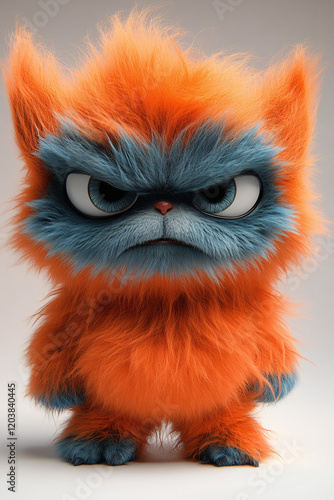 Fluffy Cats and Birds with Adorable Angry Expressions in Vibrant Colors, Highlighting Humorous and Playful Artistic Designs