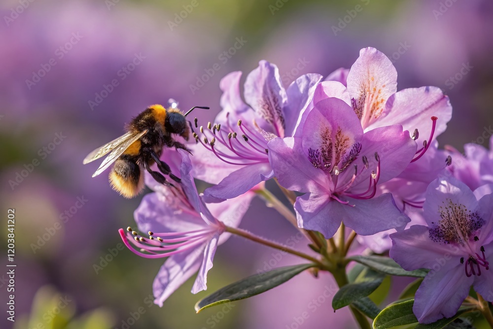 Miniature Bumblebee on Lilac Flower, Tilt-Shift Macro Photography Miniature Bumblebee on Lilac Flower, Tilt-Shift Macro Photography