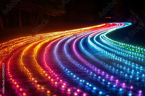 Colorful light streaks create a dynamic abstract pattern in vibrant hues