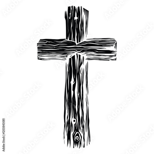 Rustic Wooden Cross with Hand-Drawn Wood Texture