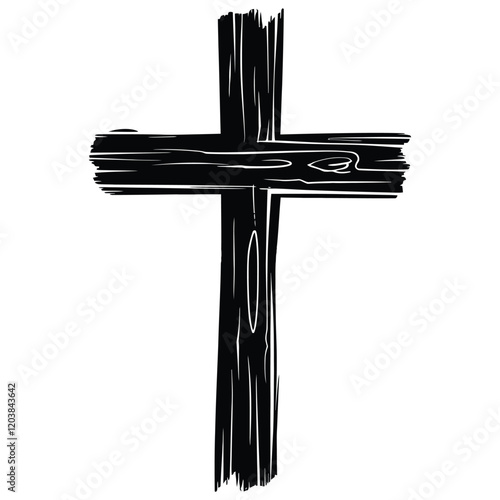 Rustic Wooden Cross with Hand-Drawn Wood Texture