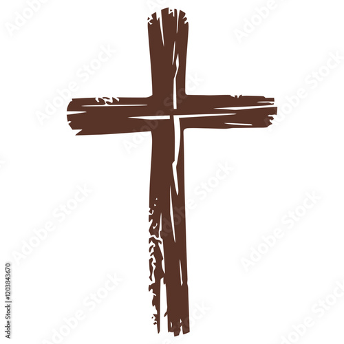 Rustic Wooden Cross with Hand-Drawn Wood Texture