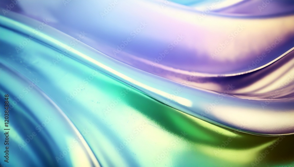 Close up of a glossy wavy metal surface background in lavender, mint green, and olive green colors Close up of a glossy wavy metal surface background in lavender, mint green, and olive green colors