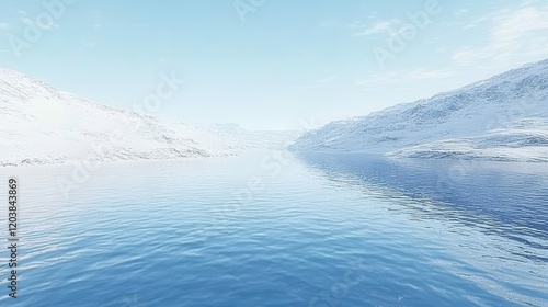 Serene Winter Fjord Snow Capped Mountains Reflecting Water