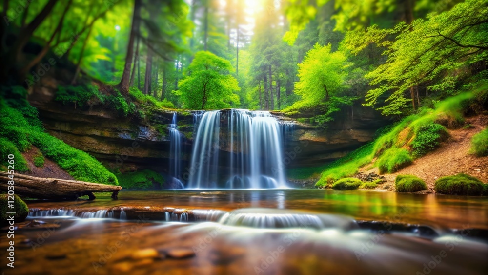 Fototapeta premium Miniature Memorial Falls, Munising, Michigan: Stunning Upper Peninsula Waterfall Landscape