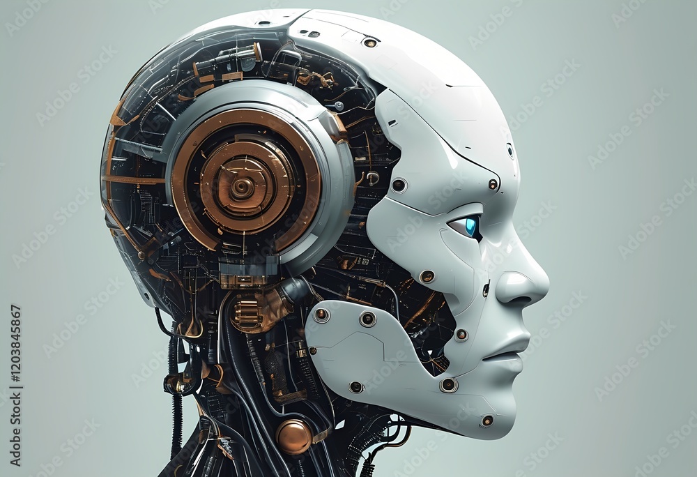A humanoid robot stands in a sleek, high-tech environment, showcasing elaborate internal circuitry and glowing components, evoking a sense of advanced technology. A humanoid robot stands in a sleek, high-tech environment, showcasing elaborate internal circuitry and glowing components, evoking a sense of advanced technology.