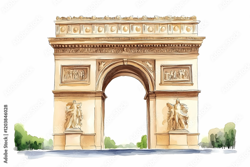 Parisian Arc de Triomphe watercolor illustration Parisian Arc de Triomphe watercolor illustration